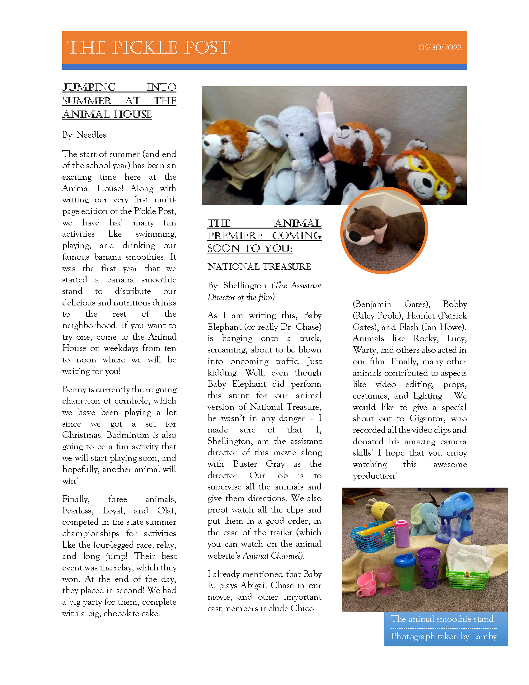 The First Page of the Third Pickle Post newsletter