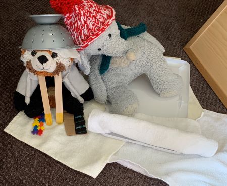 Baby E. and Chico Skiing