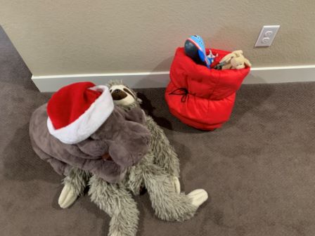 Barney and Floyd just coming out of Santa's sack